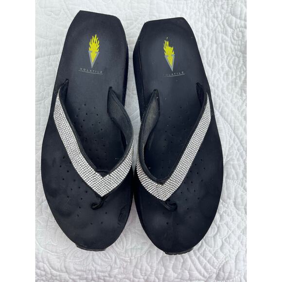 Volatile Women Black Rhinestone Wedge Vacation Beach Pool Summer Sandals Size 10 - Picture 9 of 11